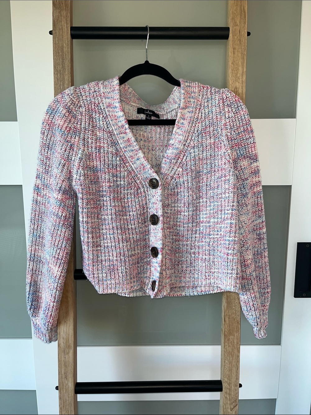 Lulu's Pink Multicolor Marled V-Neck Button Cardigan